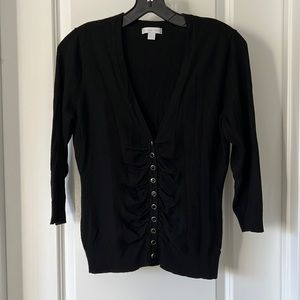 New York And Company Medium Black Rauch Front Lightweight Sweater